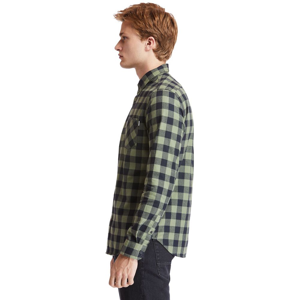 Camasi Timberland Barbati Masline Verzi/Negrii - Nashua River Long-Sleeve Flannel Check - Romania -